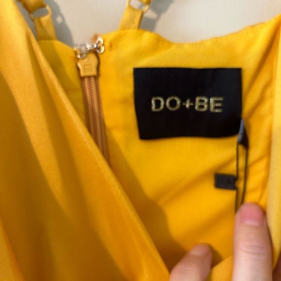 New do + be Gold Satin Bow Ruched Wrao Dress Size Medium New With Tags - Picture 10 of 12